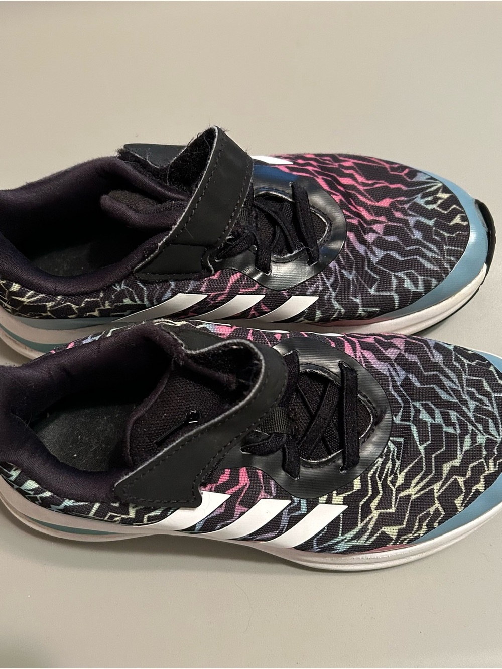 adidas Kids Black Sneakers with Pink, Blue & White Accents